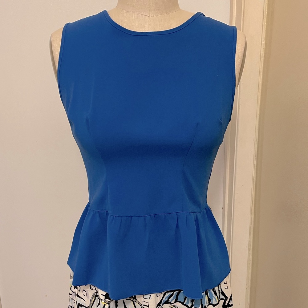 Smart Set Blue Sleeveless Back Zip Peplum Blouse